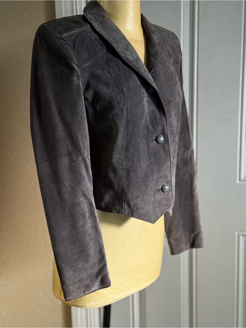 Vintage Gabriel Levy Gray Suede Leather Jacket cropped Blazer Size S Canada - Picture 9 of 14